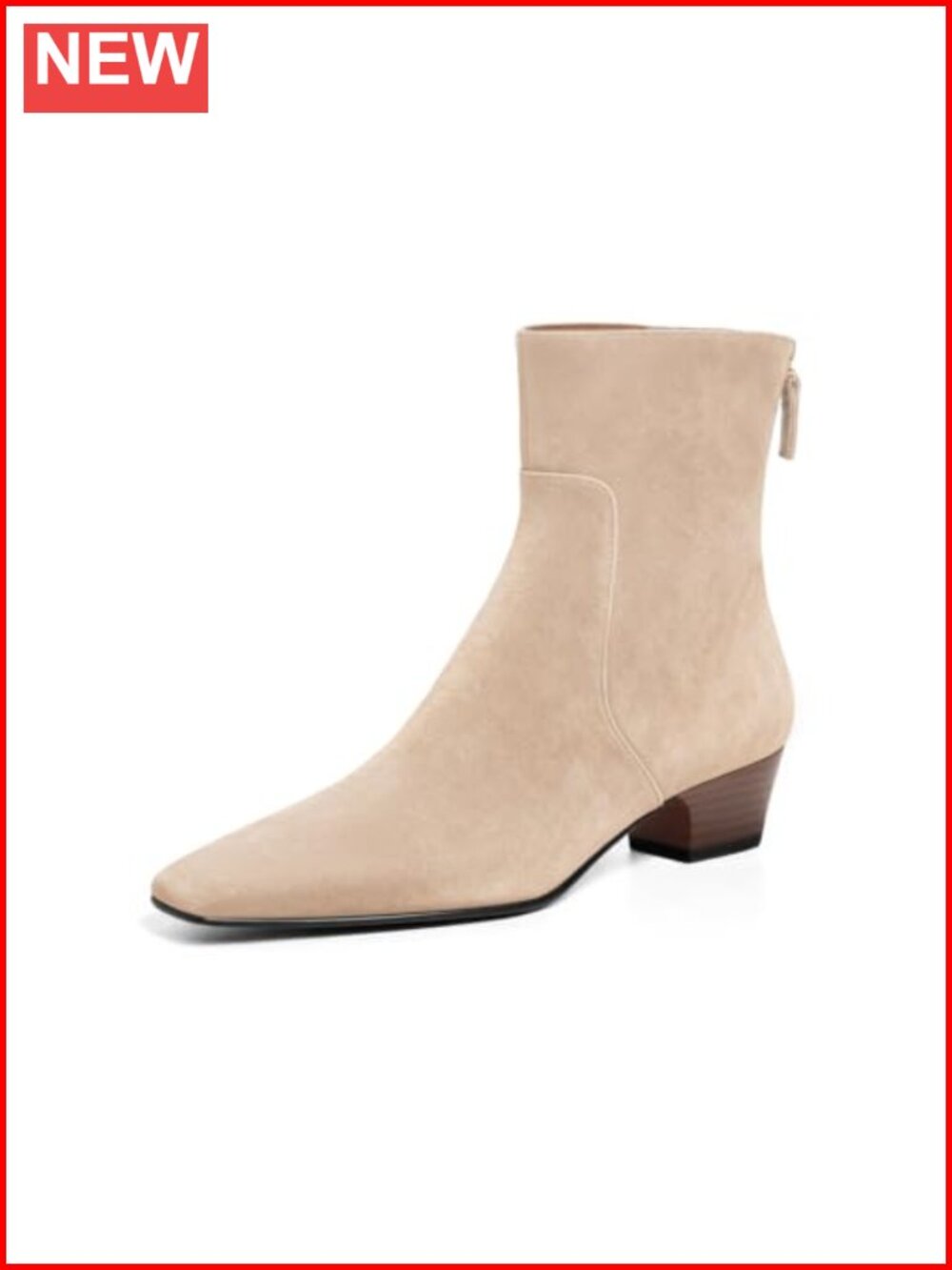 Women's Square Toe Ankle Boots Block Low Heel Faux Suede Booties